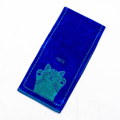 タオル 横浜ナナ 湘南ナナ NANA フェイスタオル ハーフ バンザイネコ柄 ネイビーグリーン nn-fth17-I