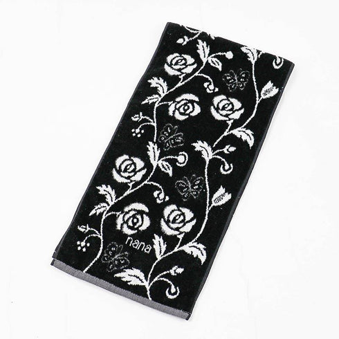 タオル 横浜ナナ 湘南ナナ NANA フェイスタオル ハーフ ローズパピヨン柄 クロシロ nn-fth9-Q