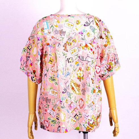 ブラウス TUNIC 80ローンパフサッカー・タウンウォーク 5分袖ブラウスTシャツ ピンク フリーサイズ 6328-B