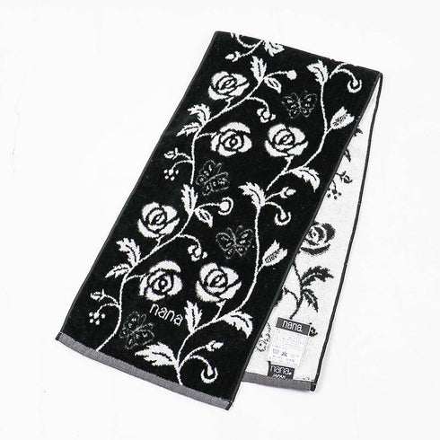 タオル 横浜ナナ 湘南ナナ NANA フェイスタオル ハーフ ローズパピヨン柄 クロシロ nn-fth9-Q