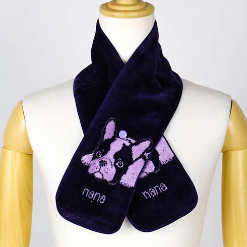 マフラー 横浜ナナ 湘南ナナ  NANA ボタン付きナロータオルマフラー フレンチブルドック 紺ラベンダー nn-tmf3-F
