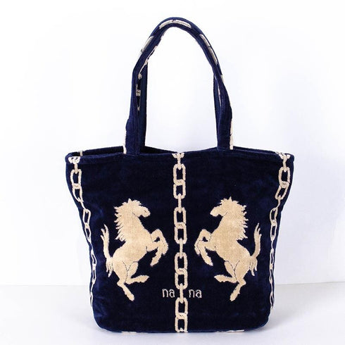 バッグ 横浜ナナ 湘南ナナ NANA トートポケットバッグ ホース柄 紺ベージュ nn-ttp4-B