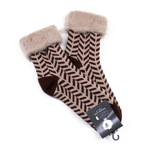 ソックス fromF モコモコソックス ヘリンボーン ウォームグレー サイズM 36-38 (22.5ー25cm)TV014MB