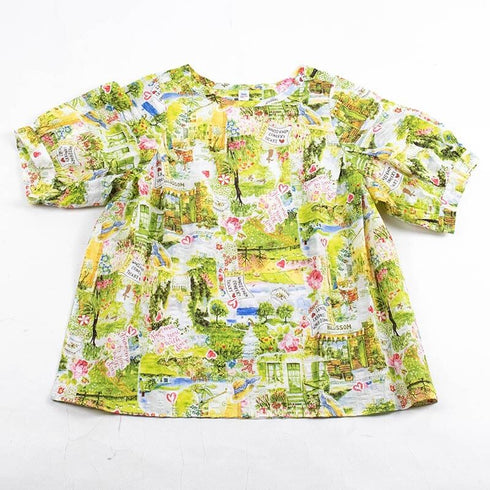 ブラウス TUNIC 80ローンサッカー・ファームガーデン 5分袖ブラウスT 黄緑 フリーサイズ 6655-A
