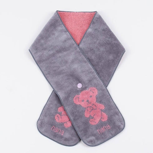 マフラー 横浜ナナ 湘南ナナ  NANA ボタン付きナロータオルマフラー ベア柄 グレーピンク nn-tmf1-B