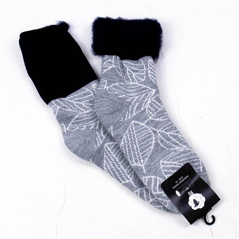 ソックス fromF モコモコソックス 葉 ライトメルグレー サイズM 36-38 (22.5ー25cm)TV089MLMG