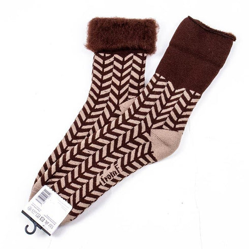 ソックス fromF モコモコソックス ヘリンボーン ブラウン サイズL 40-42 (26ー28.5cm)TV017LBR