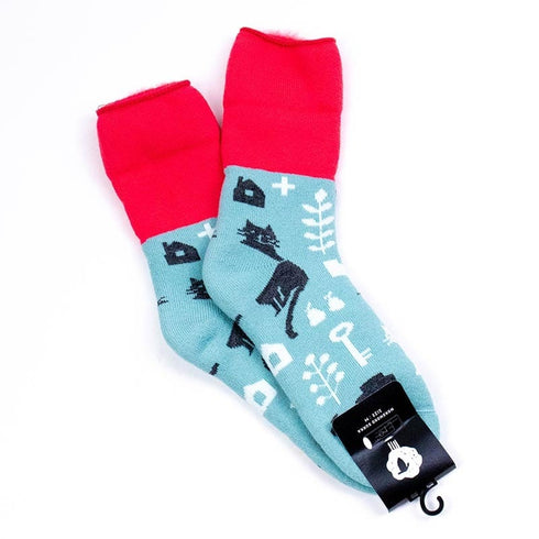 ソックス fromF モコモコソックス コティキッサ/家ねこ アクア サイズM 36-38 (22.5ー25cm)TV066M-AQ