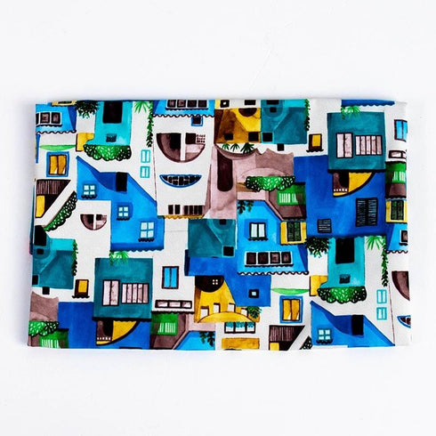 ポーチ TUNIC タフタインクジェットプリント マカロンタウンのスリムマルチケース ブルー 18167-B