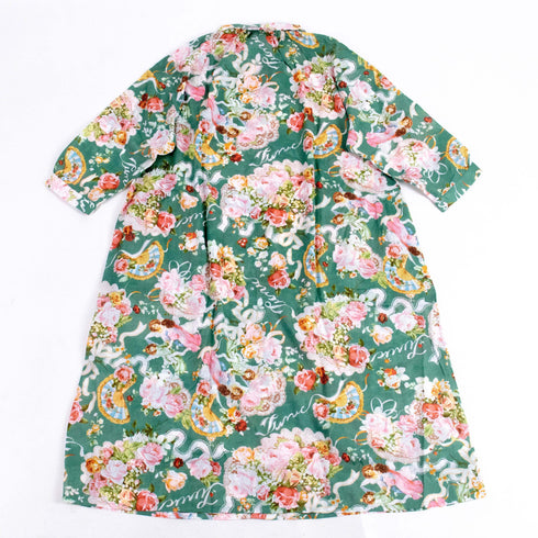 ネグリジェ TUNIC 80ローン・バラ天使 7分袖全開ネグリジェ グリーン 49154-C