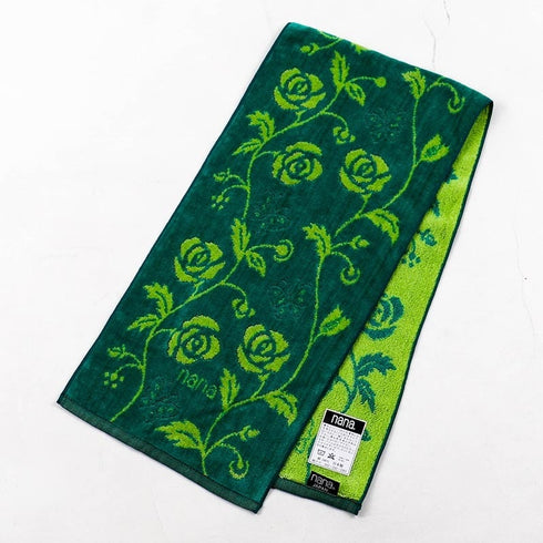 タオル 横浜ナナ 湘南ナナ NANA フェイスタオル ハーフ ローズパピヨン柄 グリーンライトグリーン nn-fth9-O