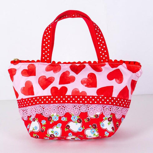 バッグ TUNIC タフタ転写プリント+綿プリント サボテンハートのランチBag ハート柄 18159-B