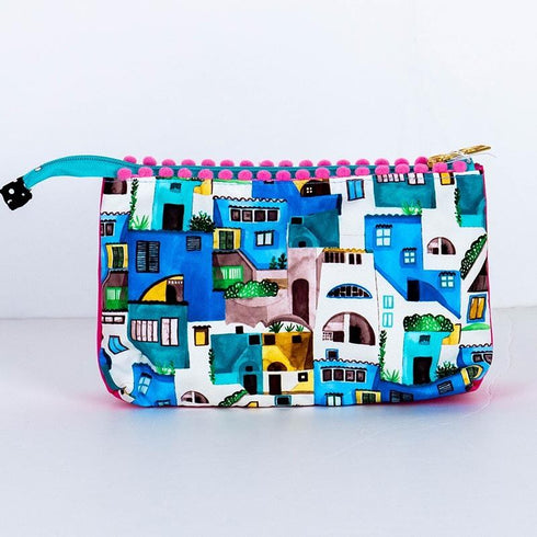 ポーチ TUNIC タフタインクジェットプリント マカロンタウンのツインズポーチ ブルー 18166-B
