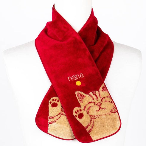 マフラー 横浜ナナ 湘南ナナ NANA ボタン付きナロータオルマフラー バンザイネコ アカベージュ nn-tmf6-C