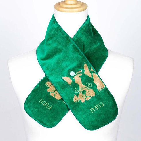 マフラー 横浜ナナ NANA ボタン付きナロータオルマフラー フレンチブルドック グリーンベージュ nn-tmf3-C