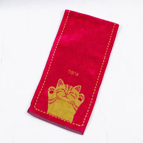 タオル 横浜ナナ 湘南ナナ NANA フェイスタオル ハーフ バンザイネコ柄 チェリーピンクベージュ nn-fth17-K