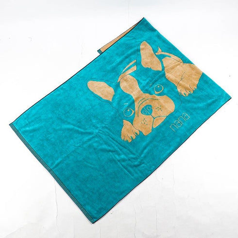 タオル 横浜ナナ NANA バスタオル フレンチブルドッグ柄 ターコイズブルーベージュ nn-bast5-B