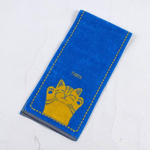 タオル 横浜ナナ 湘南ナナ NANA フェイスタオル ハーフ バンザイネコ柄 ブルーイエロー nn-fth17-G