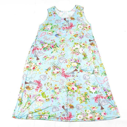 ワンピース TUNIC ビスコラピア・リリーフェアリー ノースリーブワンピース ブルー 13422-C