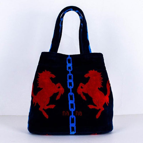 バッグ 横浜ナナ NANA タウンバッグ ホース柄 紺アカブルー nn-twn10-A