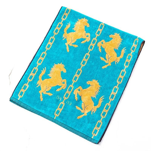 タオル 横浜ナナ 湘南ナナ NANA フェイスタオル ホース柄 ターコイズブルーベージュ nn-ft25-M