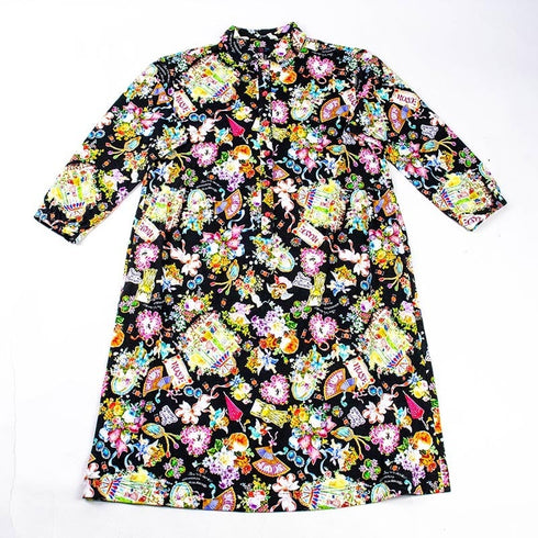 ネグリジェ TUNIC 40接結・リースエンジェル 襟付半開ネグリジェ クロ フリーサイズ 29333-B