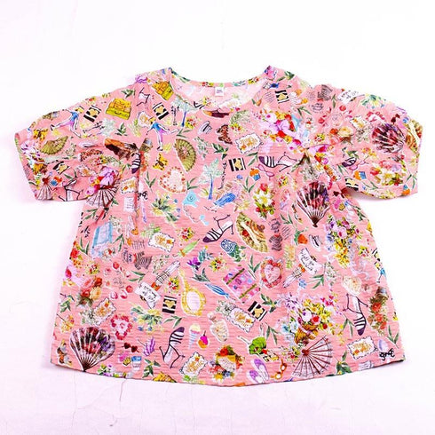 ブラウス TUNIC 80ローンパフサッカー・タウンウォーク 5分袖ブラウスTシャツ ピンク フリーサイズ 6328-B