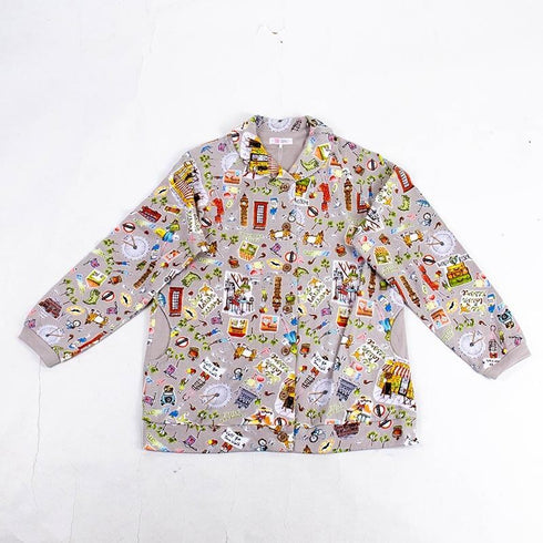 【セール】パジャマ TUNIC 40接結・レトロモノトン 襟付全開トレーナーパジャマ フリーサイズ グレー杢 AWS-29340-A