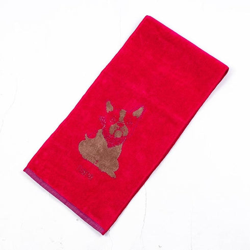 タオル 横浜ナナ 湘南ナナ NANA フェイスタオル ハーフ フレンチブルドッグ座柄 チェリーピンクグレー nn-fth6-J