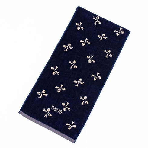 タオル 横浜ナナ 湘南ナナ NANA フェイスタオル ハーフ リボン柄 紺ベージュ nn-fth37-B