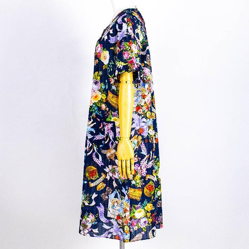 ネグリジェ TUNIC ローンパフサッカー・リボンエンジェル 半袖半開ネグリジェ 紺 フリーサイズ 56010-C