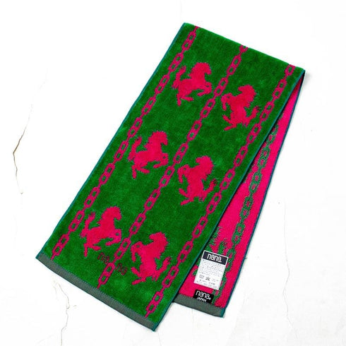 タオル 横浜ナナ 湘南ナナ NANA フェイスタオル ハーフ ホース柄 グリーンピンク nn-fth32-V