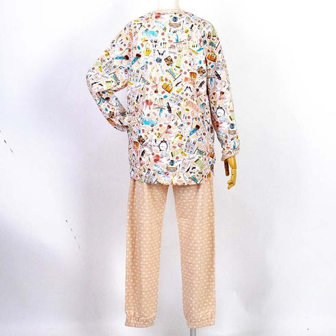 パジャマ TUNIC 40接結・パリ 丸首全開トレーナーパジャマ ベージュ フリーサイズ 26362-A