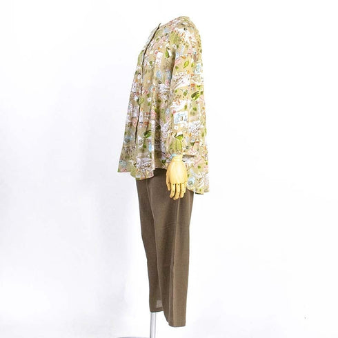 【セール】パジャマ TUNIC ボイル楊柳・カントリー 9分袖全開パジャマ カーキ フリーサイズ SSS-26186-B