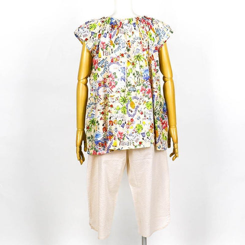 【セール】パジャマ TUNIC 80ローンサッカー・ハワイアン フレンチシャーリングパジャマ フリーサイズ SSS-33070-A