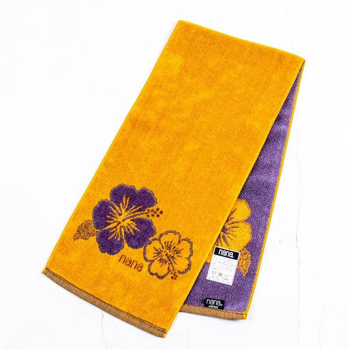 タオル 横浜ナナ 湘南ナナ NANA フェイスタオル ハーフ ハイビスカス柄 イエローグレー nn-fth35-D