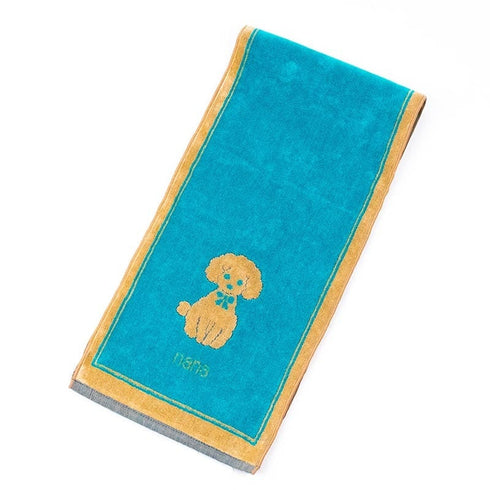 タオル 横浜ナナ 湘南ナナ NANA フェイスタオル ハーフ プードル柄 ターコイズブルーベージュ nn-fth4-L