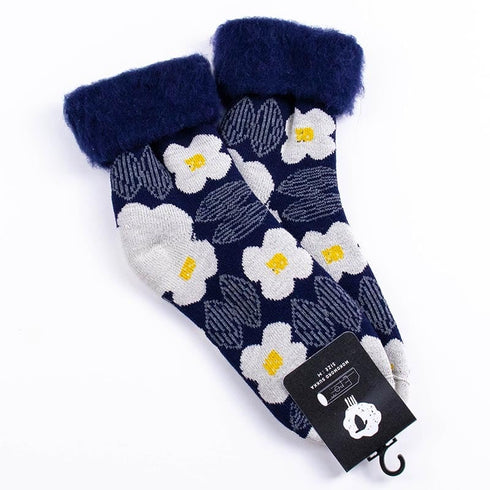 ソックス fromF モコモコソックス クッカプータラハ/花畑 ネイビー サイズM 36-38 (22.5ー25cm)TV099MNV