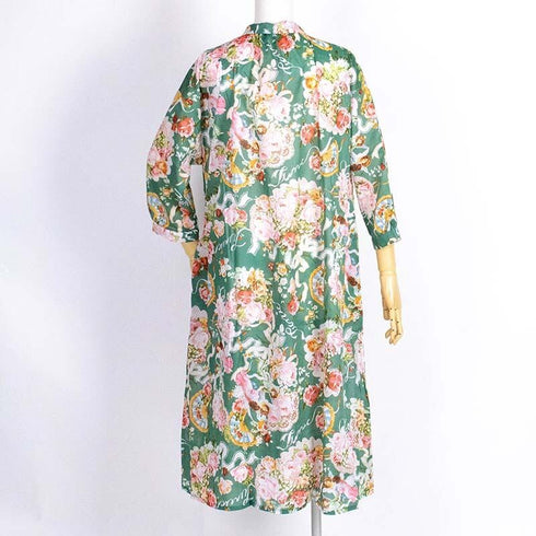 ネグリジェ TUNIC 80ローン・バラ天使 7分袖全開ネグリジェ グリーン 49154-C