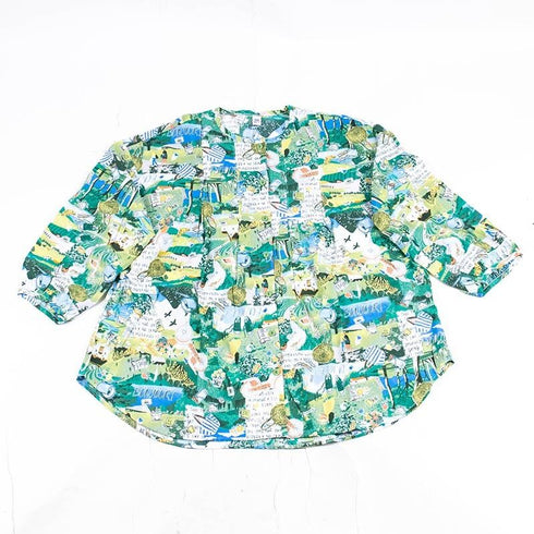 【セール】パジャマ TUNIC 楊柳・アートな森の旅 長袖全開パジャマ フリーサイズ カーキ AWS-26105-C