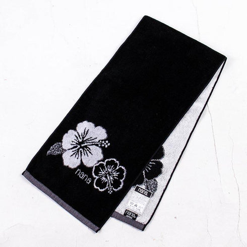 タオル 横浜ナナ 湘南ナナ NANA フェイスタオル ハーフ ハイビスカス柄 クロシロ nn-fth35-H