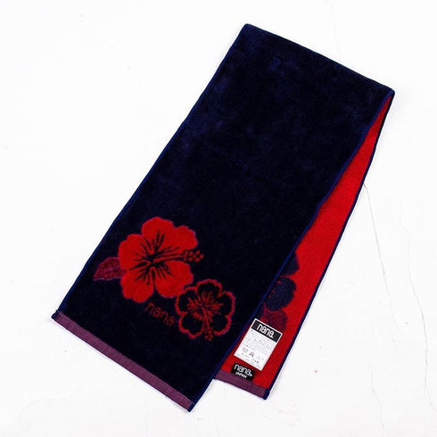 タオル 横浜ナナ 湘南ナナ NANA フェイスタオル ハーフ ハイビスカス柄 紺アカ nn-fth35-I