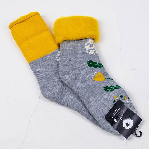 ソックス fromF モコモコソックス お花 ライトメルグレー サイズM 36-38 (22.5ー25cm)TV084MLMG