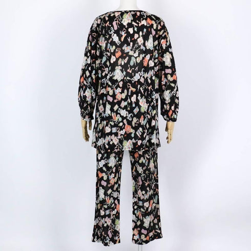 パジャマ TUNIC アクリル天竺・メイクアップキャラ 長袖ネックギャザートレーナーパジャマ フリーサイズ クロ