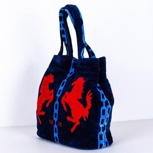 バッグ 横浜ナナ NANA タウンバッグ ホース柄 紺アカブルー nn-twn10-A