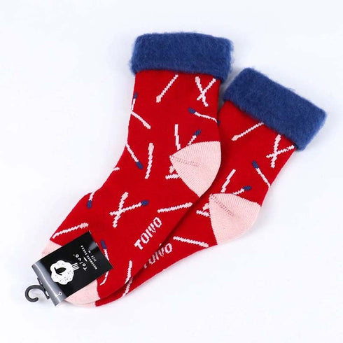 ソックス TOIVO モコモコソックス スティック レッド サイズM 36-38 (22.5ー25cm)