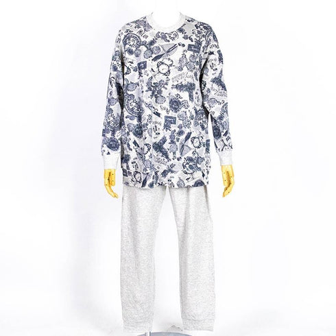 【セール】パジャマ TUNIC 40接結・レトロモノトン トレーナーパジャマ フリーサイズ グレー杢 AWS-23444-A