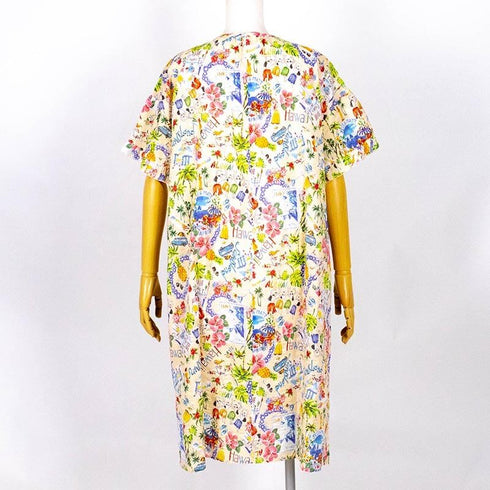 【セール】ネグリジェ TUNIC 80ローンサッカー・ハワイアン ベージュ 半袖半開ネグリジェ フリーサイズ SSS-56013-A