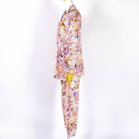 パジャマ TUNIC 60接結・レースレディ 襟付全開パジャマ フリーサイズ ピンク 29314-A