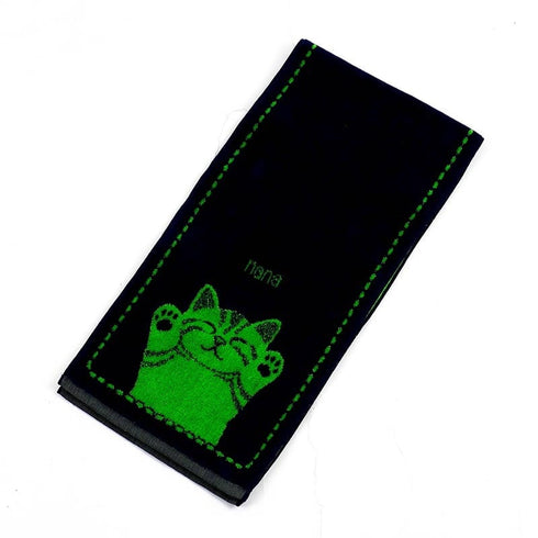 タオル 横浜ナナ 湘南ナナ NANA フェイスタオル ハーフ バンザイネコ柄 紺ライトグリーン nn-fth17-L